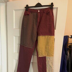 Blue Blush Warm Color Patchwork Jeans, size M